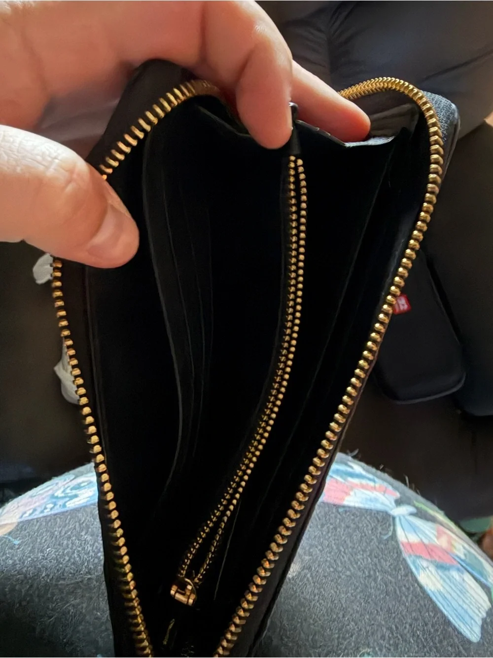 Coach Black Embossed Signature Zip Wallet with Gold Hardware